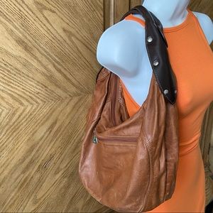 XL Brown stud faux leather hobo bag